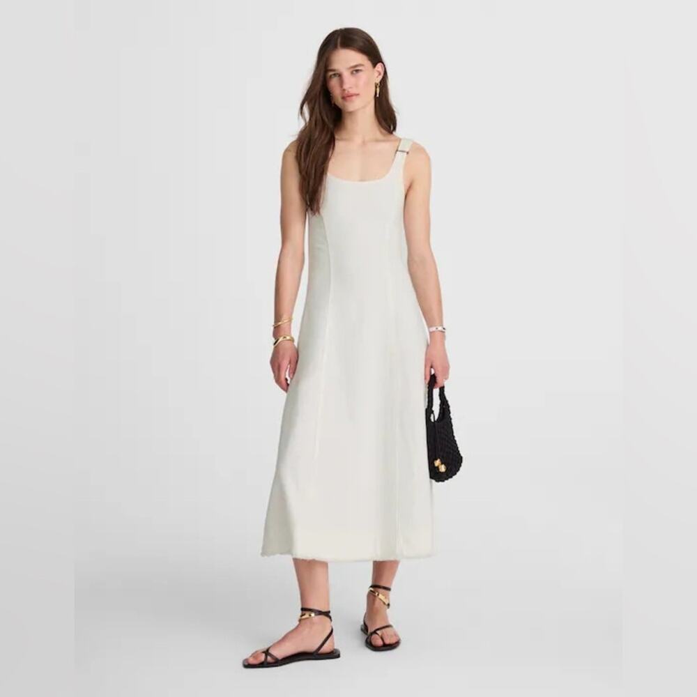 Madewell NWT Denim Scoopneck Midi Dress in Pure White Wash Size Small $148